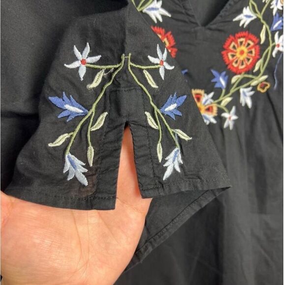 Venezia plus size black cotton blouse floral embroidery boho art to wear 18-20 - Picture 5 of 10